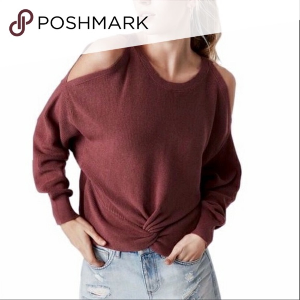 Express twist front cold shoulder sweater